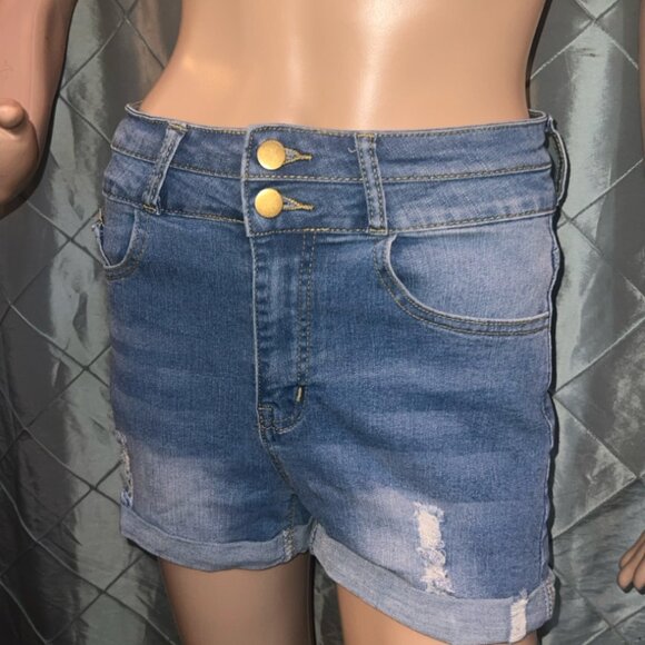 HOLYWIM Ripped‎ Womens Jean Shorts High Waist Knee length Sz. S - Picture 2 of 6